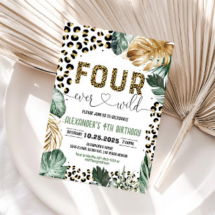 Four Ever Wild Leopard Print Jungle Birthday Invitation