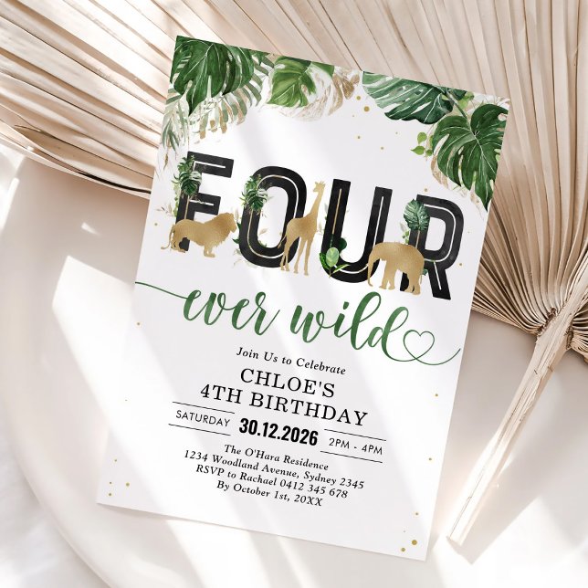 Four Ever Wild Party Animals 4th Birthday Invitation (Creator Uploaded)
