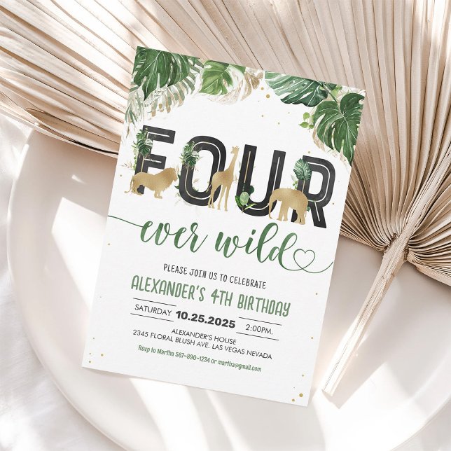 Four Ever Wild Safari Animals 4th Birthday Invite (Creator Uploaded)