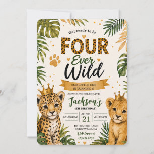 Four Ever Wild Safari Jungle Animals 4th Birthday Invitation