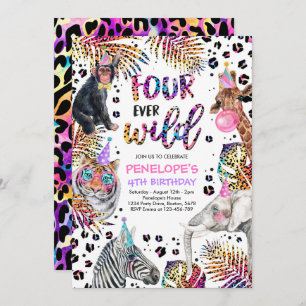 Four Ever Wild Safari Rainbow Cheetah 4th Birthday Invitation