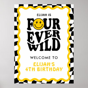 Four Ever Wild Smile Boy 4th Birthday Welcome Poster