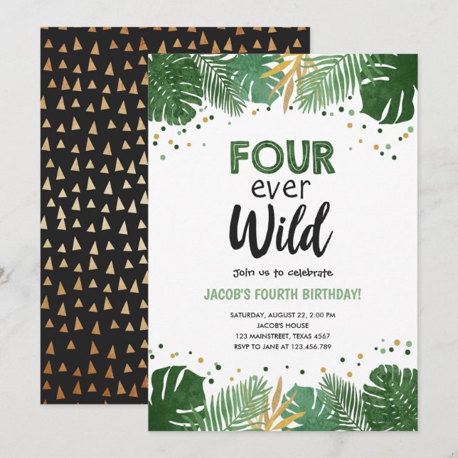 Four Ever Wild Tropical Safari Boy Birthday Invitation (Front/Back)