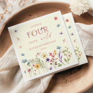 Four Ever Wild Wildflower 4th Birthday Party Napkin