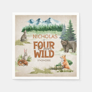 Four Ever Wild Woodland Animal 4th Birthday Party Napkin