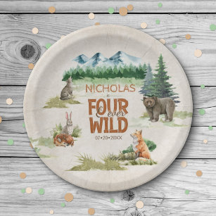 Four Ever Wild Woodland Animal 4th Birthday Party Paper Plate