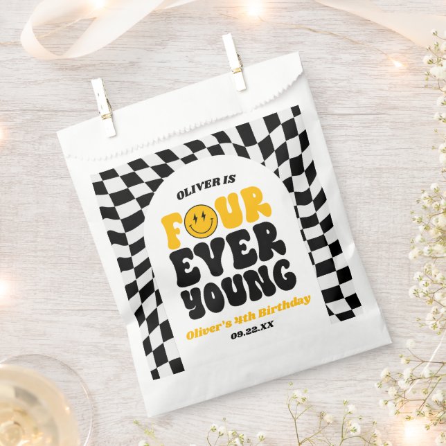 Four Ever Young Retro Fourth 4th Birthday Party Favour Bag (Clipped)