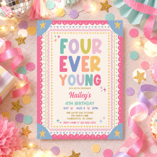 Four Ever Young Whimsical Girl 4th Birthday Party Invitation