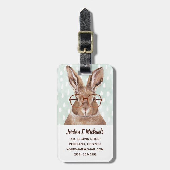 Four-Eyed Forester | Bunny Rabbit Luggage Tag (Front Vertical)