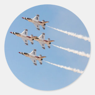 Four F-16 Thunderbirds fly in close formation Classic Round Sticker