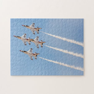 Four F-16 Thunderbirds fly in close formation Jigsaw Puzzle
