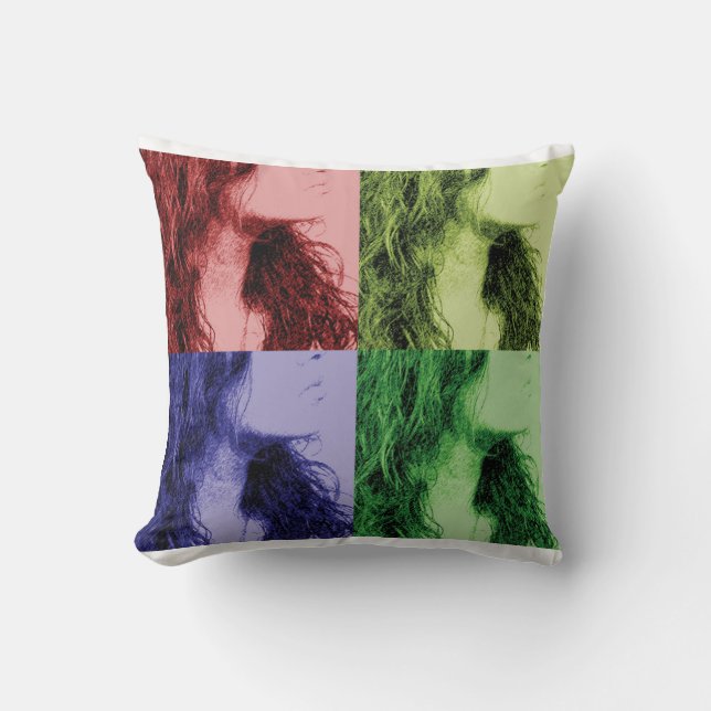 Four Faces Throw Pillow (Front)