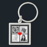 Four Family or Couple Instagram Photos with Heart Keychain<br><div class="desc">Carry the people you love the most around with you every day with this quick and easy instagram photo collage keychain. Upload four of your favourite snapshots or cute couple pictures and they will be framed nicely inside thick white square shapes. Choose your own background colour with the advanced customization...</div>