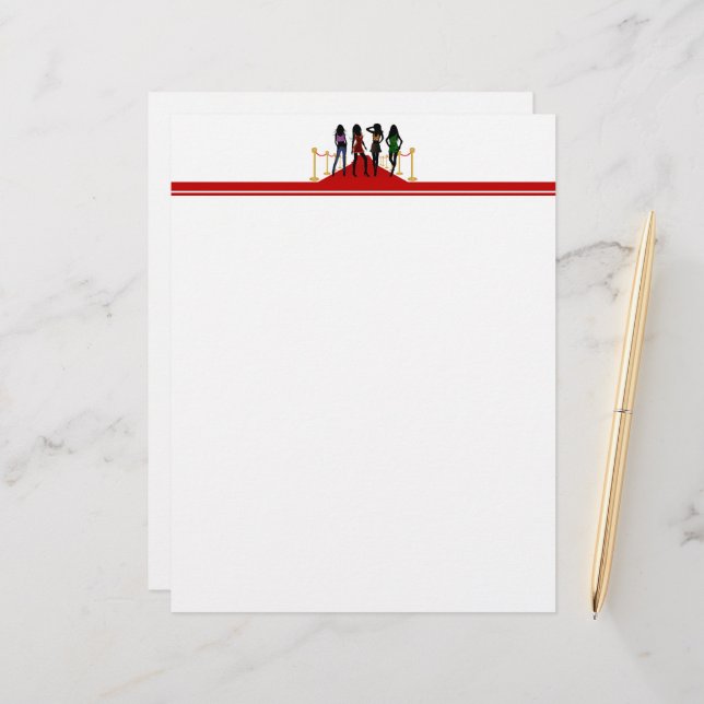 Four Fashion Models Posing on the Red Carpet (Front/Back In Situ)