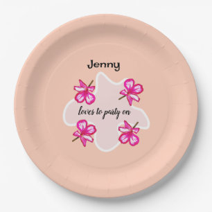 Four floral pink flowers paper plate