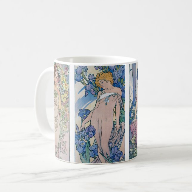 Four Flowers, Alphonse Mucha Coffee Mug (Front Left)