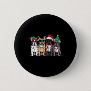 Four French Bulldog Dogs Christmas Funny Santa Rei 2 Inch Round Button