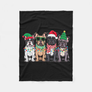 Four French Bulldog Dogs Christmas Funny Santa Rei Fleece Blanket