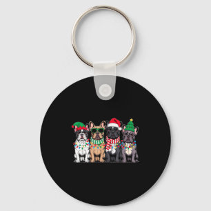 Four French Bulldog Dogs Christmas Funny Santa Rei Keychain