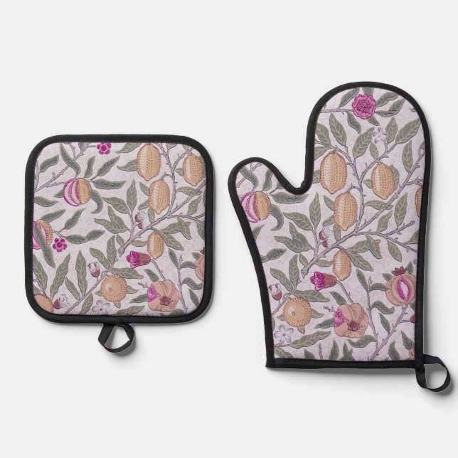 Four Fruit Pattern, William Morris Oven Mitt & Pot Holder Set (Front)