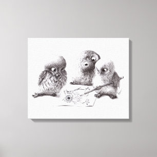 Four Funny Artist Owls Canvas Print