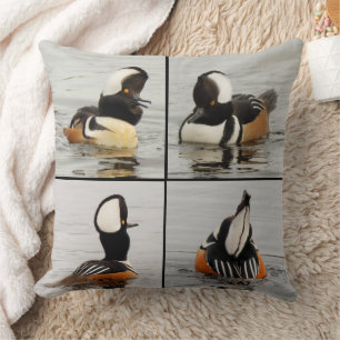 Four Funny Faces of Hooded Mergansers Ducks Throw Pillow