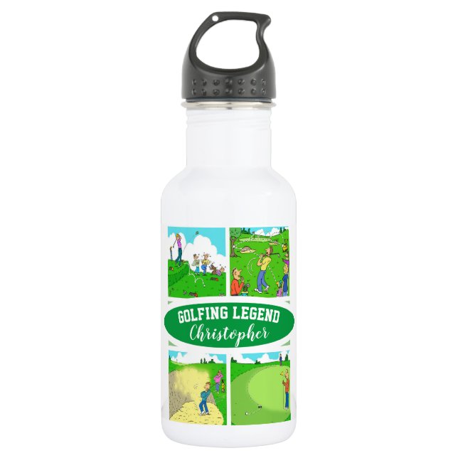 Four funny Golf themed Cartoons 532 Ml Water Bottle (Front)