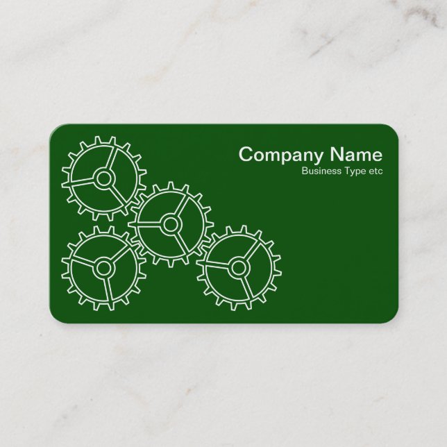 Four Gears II - White on Dark Green - Grey Back Business Card (Front)