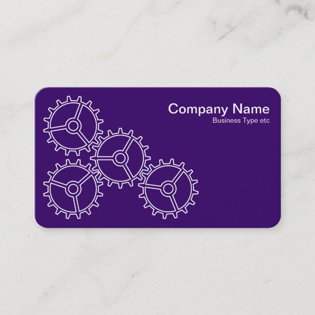 Four Gears II - White on Deep Purple - Grey Back Business Card (Front)