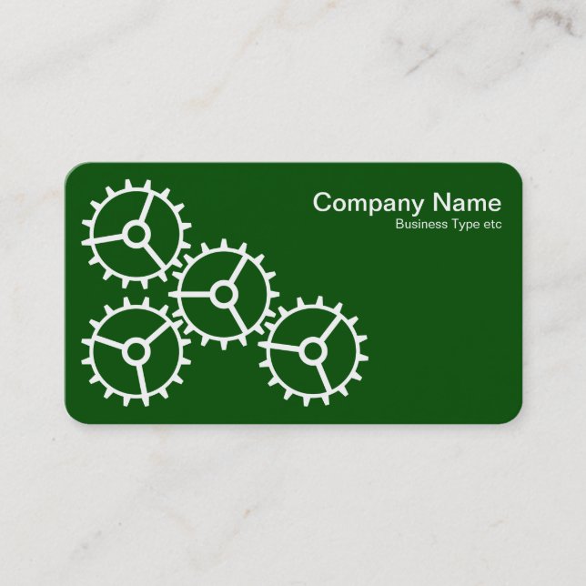 Four Gears III - White on Dark Green - Grey Back Business Card (Front)