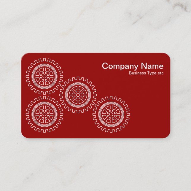 Four Gears - White on Ruby Red - Grey Back Business Card (Front)