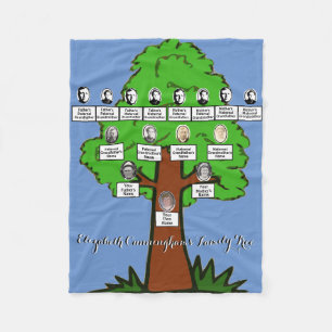 Four Generation Photo Family Tree Drawing Blue Fleece Blanket