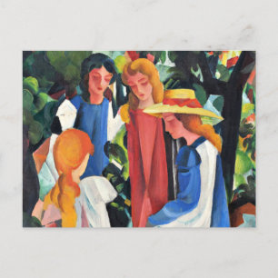 Four Girls, colourful painting by August Macke Holiday Postcard