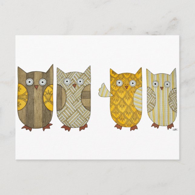 Four Gold Owls Postcard (Front)
