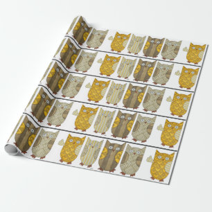 Four Gold Owls Wrapping Paper