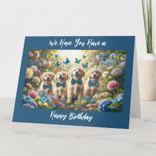 Four Golden Retriever Puppies with Butterflies Card