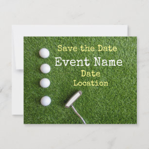 Four golf balls with putter Save the Date Announce Announcement
