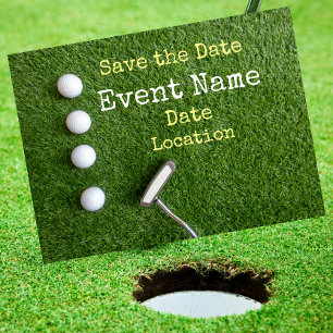 Four golf balls with putter Save the Date Announcement Postcard