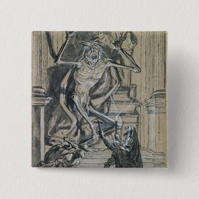 Four Grave Robbers awaken a Ghost 2 Inch Square Button (Front)