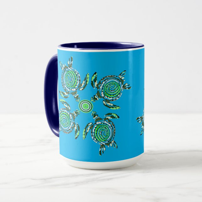 Four Green Turtles Dot Art,   Mug (Front Left)