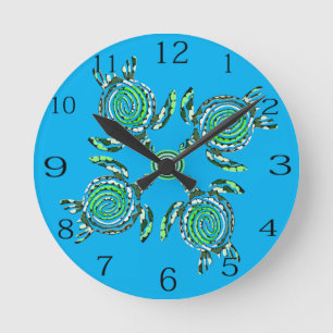 Four Green Turtles Dot Art,   Round Clock