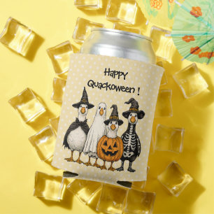 Four Halloween Ducks in Costumes-Happy Quackoween Can Cooler