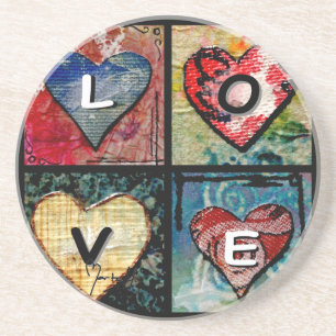 Four Hearts in Mixed Media - LOVE Coaster