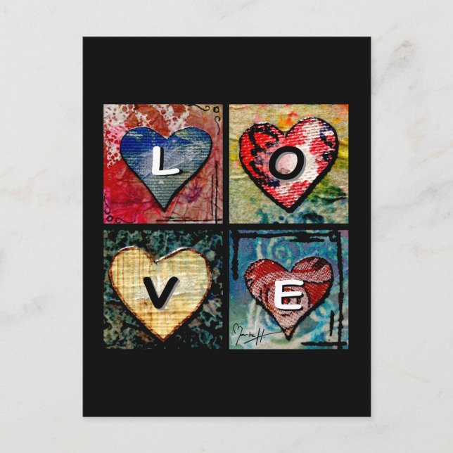 Four Hearts in Mixed Media - LOVE Postcard (Front)