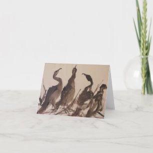 Four Herons On The Beach; watercolor notecard