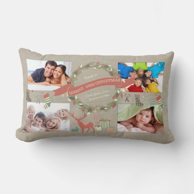 Four Holiday PHOTOS Have A Merry Little Christmas Lumbar Pillow (Front)