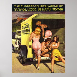 Four Hot Pinup Girls Undressing and Smoking Poster