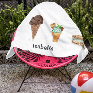 Four Ice Creams Personalized Beach Towel