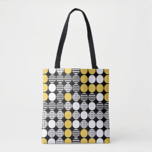 Four In A Row - Dot Design - Black, White, Yellow Tote Bag