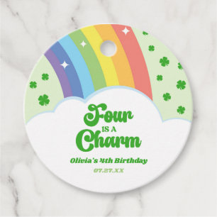 Four Is A Charm Rainbow 4th Birthday Party Favour Tags
